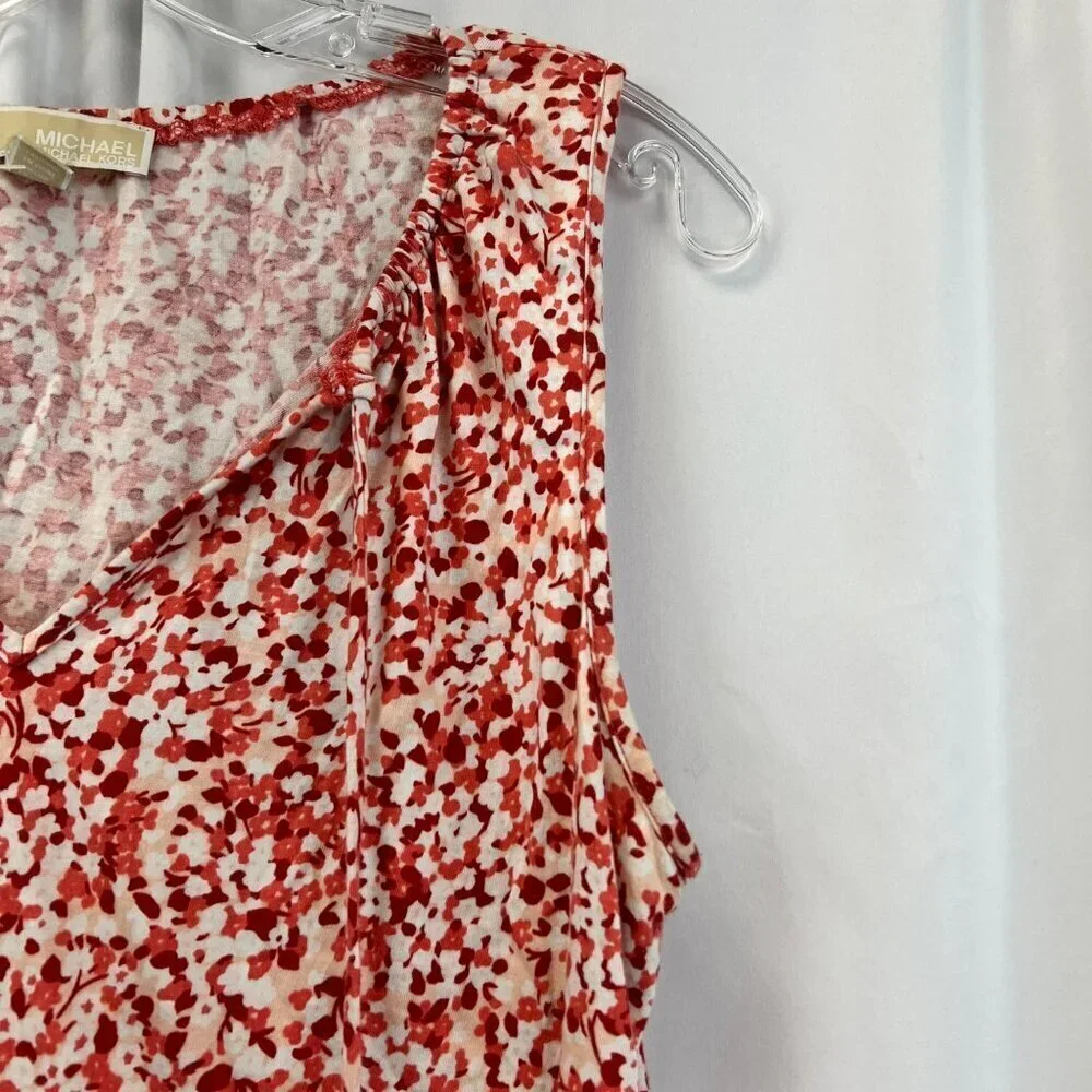 Michael Kors Sleeveless Tie Neck Floral Top Orange/White Size Large